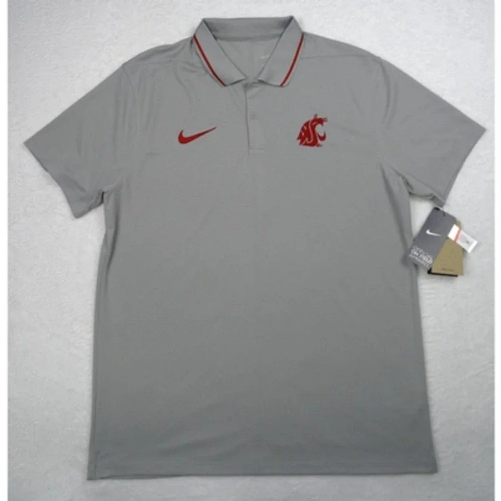 Nike Washington State Cougars Mens Polo Size Large Gray Dri-Fit On Field Coach